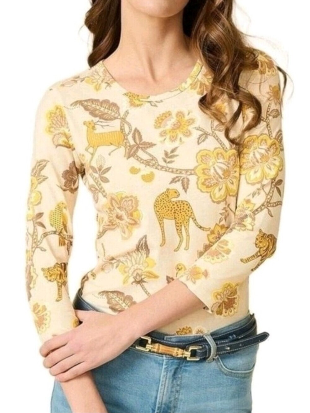 J. McLaughlin Catalina Cloth Signature Tee Top In Tigris Blossom Women's Size M